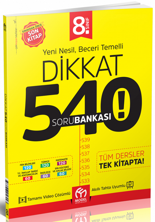 Model 8. Sınıf Tüm Dersler Dikkat 540 Soru Bankası Model Eğitim Yayınları