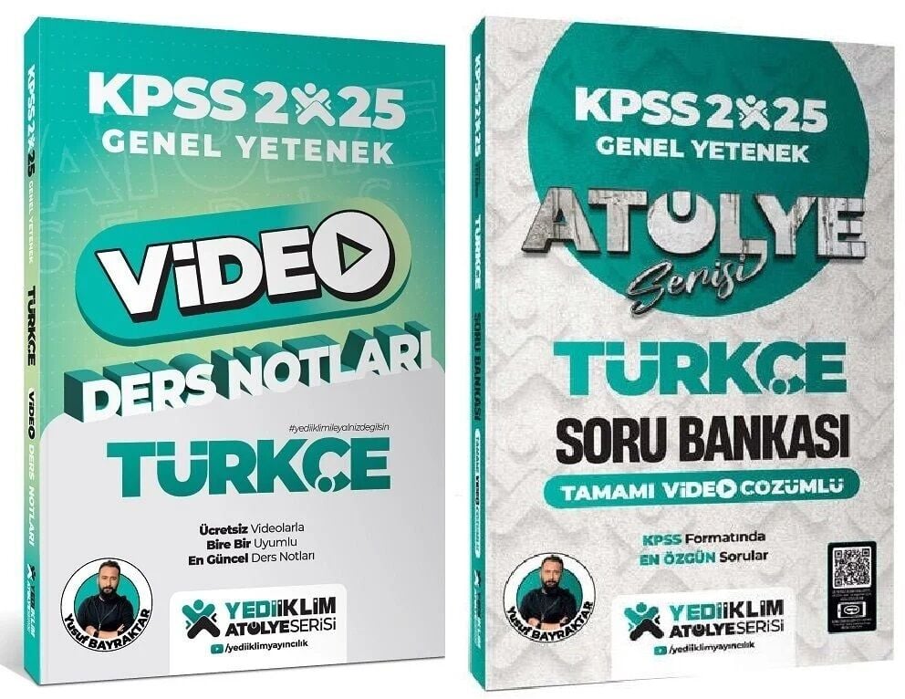 Yediiklim 2025 KPSS Türkçe Atölye Video Ders Notları + Soru Bankası 2 li Set - Yusuf Bayraktar Yediiklim Yayınları