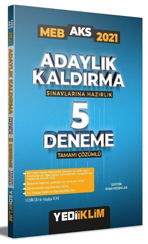 Yediiklim 2021 MEB Milli Eğitim Bakanlığı AKS Adaylık Kaldırma 5 Deneme Çözümlü Yediiklim Yayınları