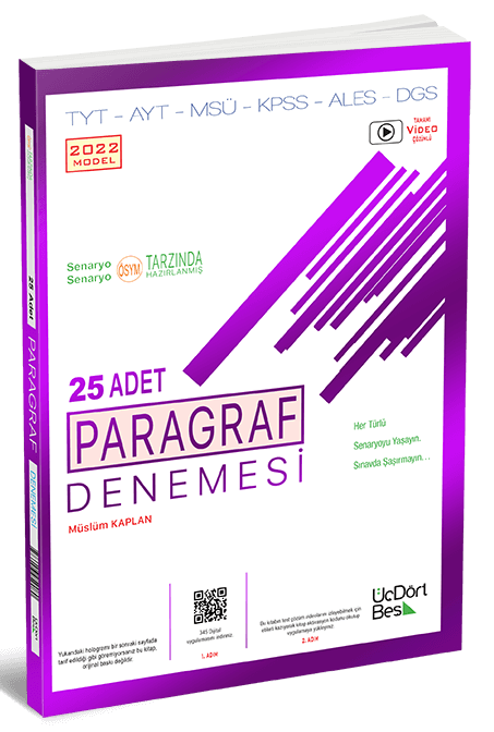 Üç Dört Beş 2022 YKS TYT AYT KPSS Paragraf 25 Deneme Üç Dört Beş Yayınları