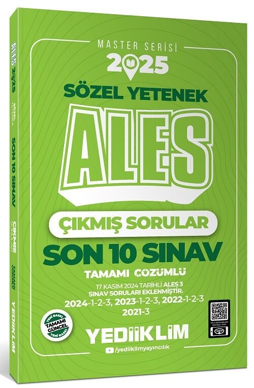 Yediiklim 2025 ALES Master Sözel Yetenek Çıkmış Sorular Son 10 Sınav Çözümlü Yediiklim Yayınları