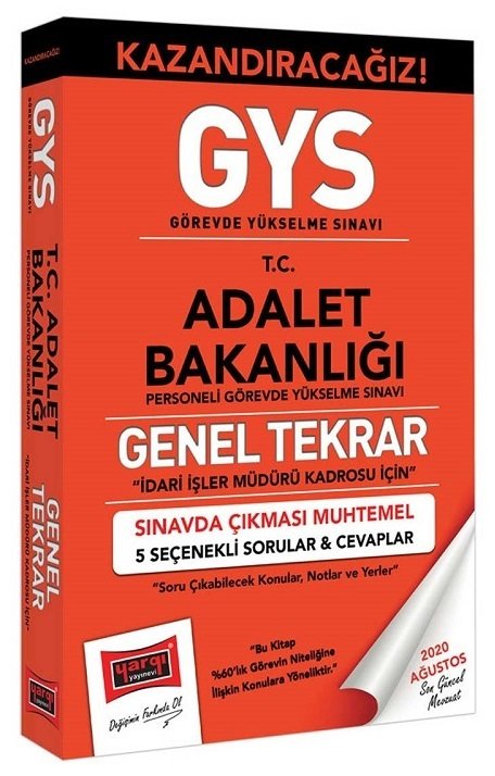 Yargı 2020 GYS Adalet Bakanlığı İdari İşler Müdürü Kadrosu Genel Tekrar Görevde Yükselme Yargı Yayınları