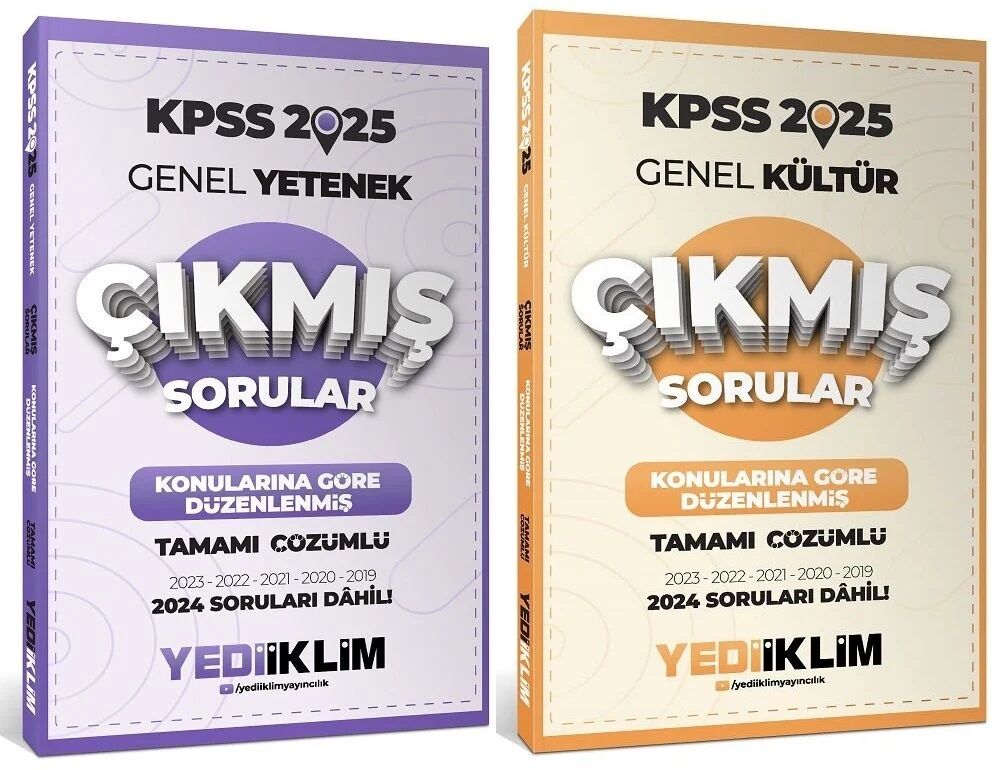 Yediiklim 2025 KPSS Genel Yetenek + Genel Kültür Çıkmış Sorular Konularına Göre 2 li Set Yediiklim Yayınları