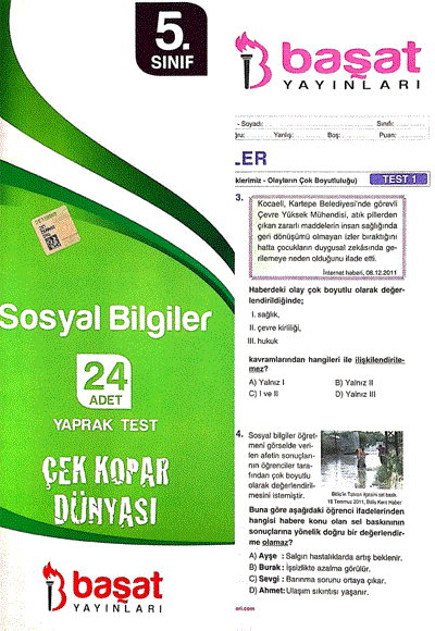 Başat 5. Sınıf Sosyal Bilgiler 24 Yaprak Test Başat Yayınları