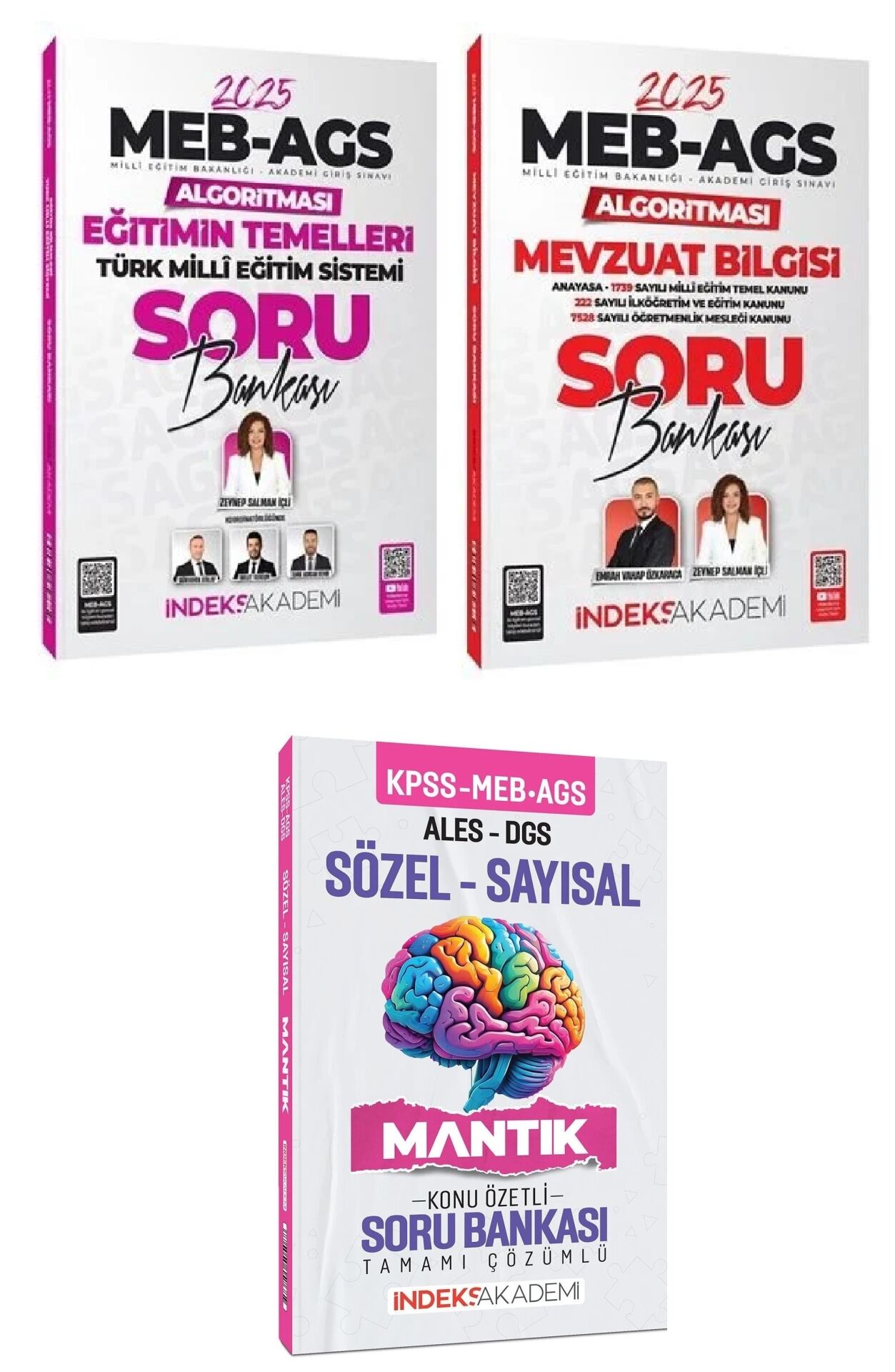 İndeks Akademi 2025 MEB-AGS Algoritması Eğitimin Temelleri + Mevzuat Bilgisi + Sözel-Sayısal Mantık Soru Bankası 3 lü Set - Zeynep Salman İçli, Emrah Vahap Özkaraca İndeks Akademi Yayıncılık