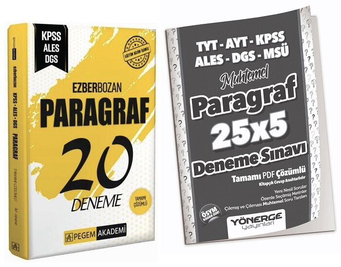 Pegem + Yönerge KPSS ALES DGS Paragraf Ezberbozan 20+5 Deneme 2 li Set Pegem + Yönerge Yayınları