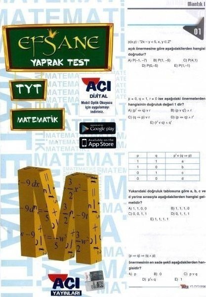 Açı Yayınları YKS TYT Matematik Yaprak Test Açı Yayınları