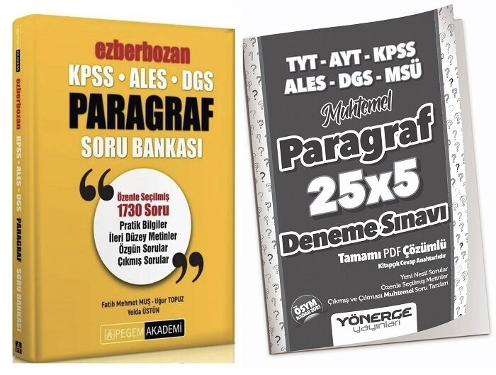 Pegem KPSS ALES DGS Paragraf Soru + Yönerge 5 Deneme 2 li Set Pegem + Yönerge Yayınları