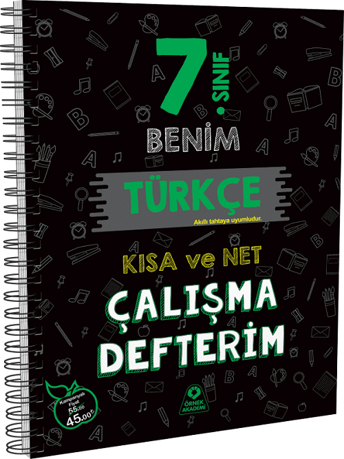 Örnek Akademi 7. Sınıf Benim Türkçe Çalışma Defterim Örnek Akademi Yayınları