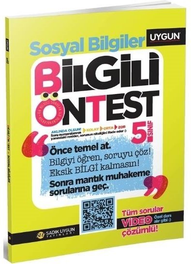 Sadık Uygun 5. Sınıf Sosyal Bilgiler Bilgili Ön Test Sadık Uygun Yayınları