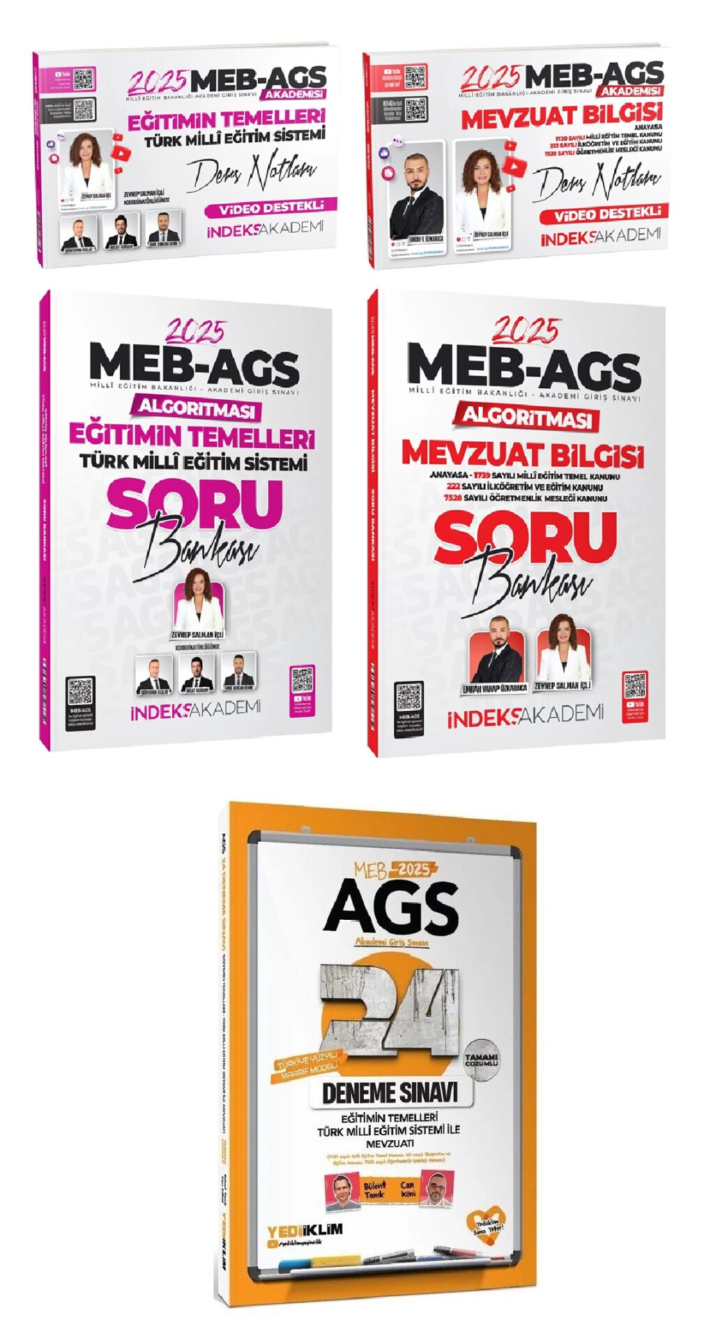 Yediiklim + İndeks 2025 MEB-AGS Eğitimin Temelleri + Mevzuat Bilgisi Ders Notları + Soru Bankası + 24 Deneme 5 li Set Zeynep Salman İçli, Emrah Vahap Özkaraca Yediiklim + İndeks Akademi Yayınları