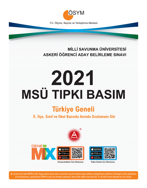 A Yayınları 2021 MSÜ Tıpkı Basım Çıkmış Sorular A Yayınları