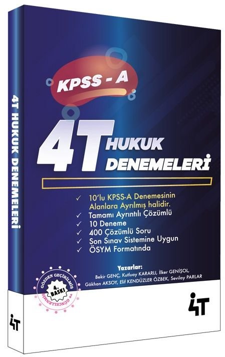 4T Yayınları KPSS A Grubu Hukuk 10 Deneme Çözümlü 4T Yayınları