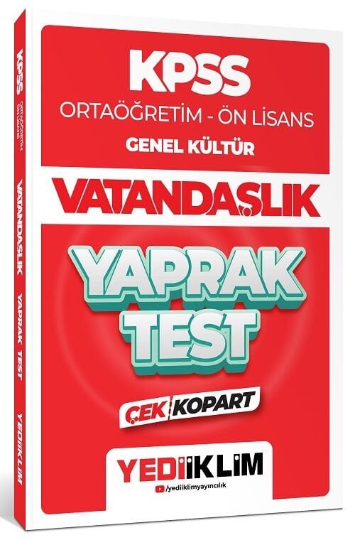 Yediiklim 2024 KPSS Lise Ortaöğretim Ön Lisans Vatandaşlık Yaprak Test Çek Kopart Yediiklim Yayınları