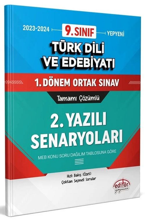 Editör 9. Sınıf Türk Dili ve Edebiyatı 1. Dönem Ortak Sınav 2. Yazılı Senaryoları Editör Yayınları