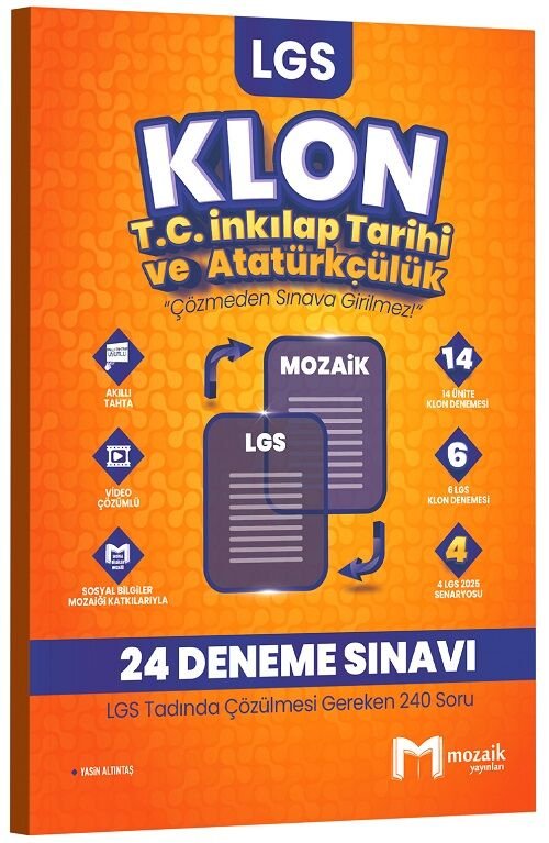 Mozaik 8. Sınıf LGS TC İnkılap Tarihi ve Atatürkçülük Klon 24 Deneme Çözümlü Mozaik Yayınları