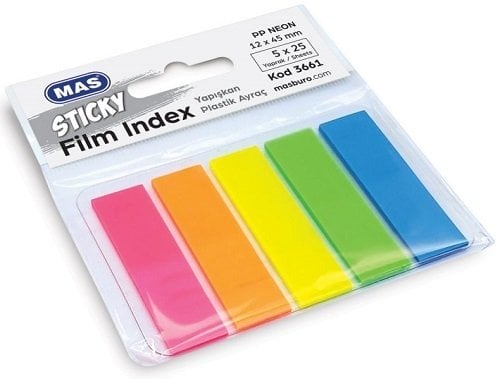 Mas Yapışkanlı Plastik Ayraç 12x45 mm 5x25 Yaprak 3661