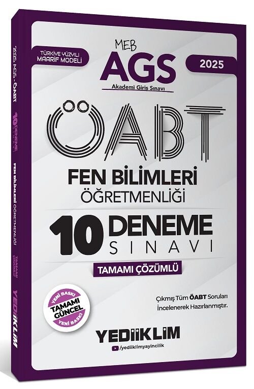 Yediiklim 2025 ÖABT MEB-AGS Fen Bilimleri Öğretmenliği 10 Deneme Çözümlü Yediiklim Yayınları