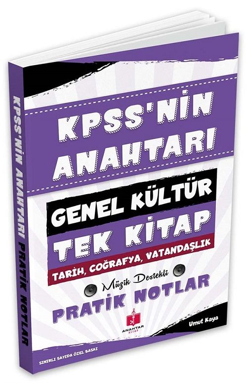 Anahtar Kitap KPSS nin Anahtarı Genel Kültür Tarih-Coğrafya-Vatandaşlık Müzik Destekli Pratik Notlar - Umut Kaya Anahtar Kitap