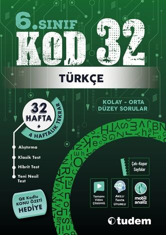 Tudem 6. Sınıf Türkçe Kod 32 Tekrar Testleri Tudem Yayınları