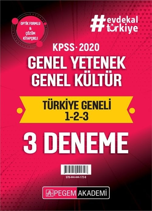 Pegem 2020 KPSS Genel Yetenek Genel Kültür Türkiye Geneli 3 Deneme (1-2-3) Pegem Akademi Yayınları