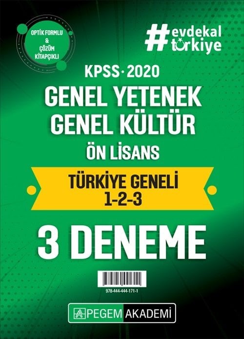 SÜPER FİYAT - Pegem 2020 KPSS Ön Lisans Türkiye Geneli 3 Deneme (1-2-3) Pegem Akademi Yayınları