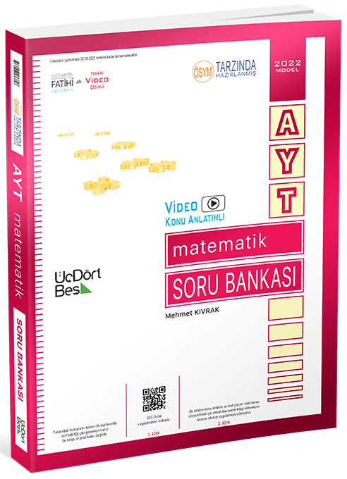 Üç Dört Beş 2022 YKS AYT Matematik Soru Bankası Video Çözümlü - Mehmet Kıvrak Üç Dört Beş Yayınları