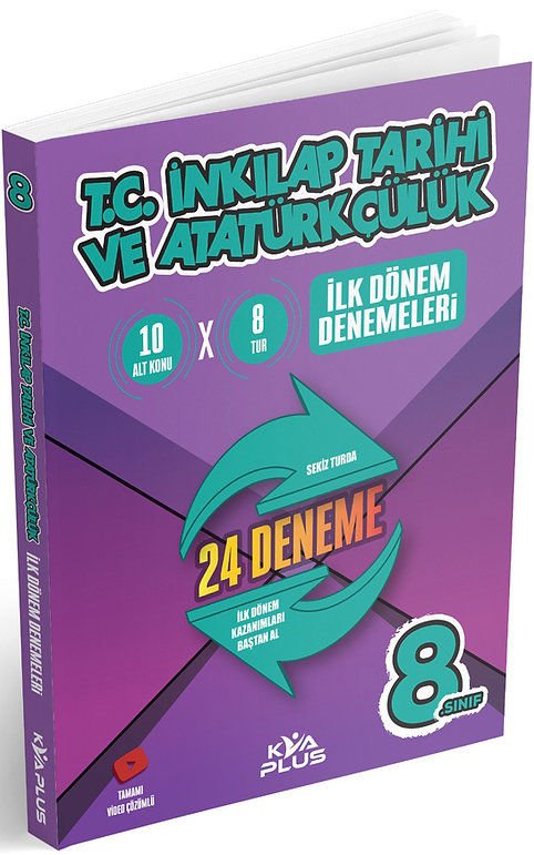 KVA Plus 8. Sınıf TC İnkılap Tarihi ve Atatürkçülük 1. Dönem 24 Deneme Video Çözümlü KVA Plus Yayınları