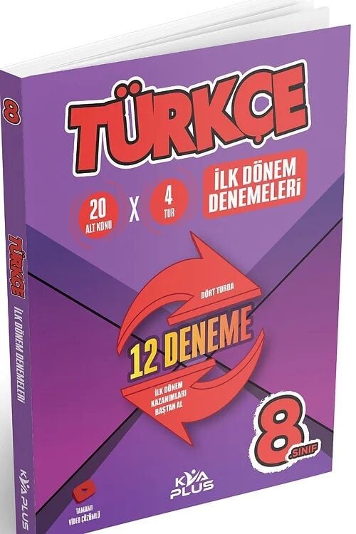 KVA Plus 8. Sınıf Türkçe 1. Dönem 12 Deneme Video Çözümlü KVA Plus Yayınları