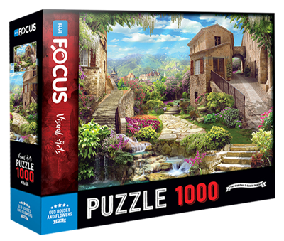 1000 Parça Puzzle - Old Houses And Flowers Eski Evler ve Çiçekler Blue Focus Games