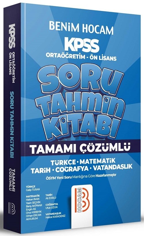 Benim Hocam 2022 KPSS Lise Ortaöğretim Ön Lisans Soru Tahmin Kitabı Soru Bankası Çözümlü Benim Hocam Yayınları