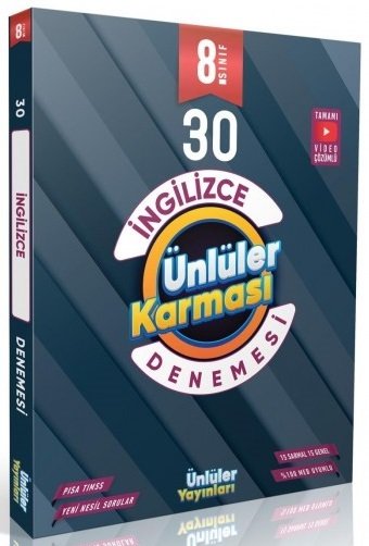 Ünlüler 8. Sınıf İngilizce Ünlüler Karması 30 Deneme Video Çözümlü Ünlüler Yayınları