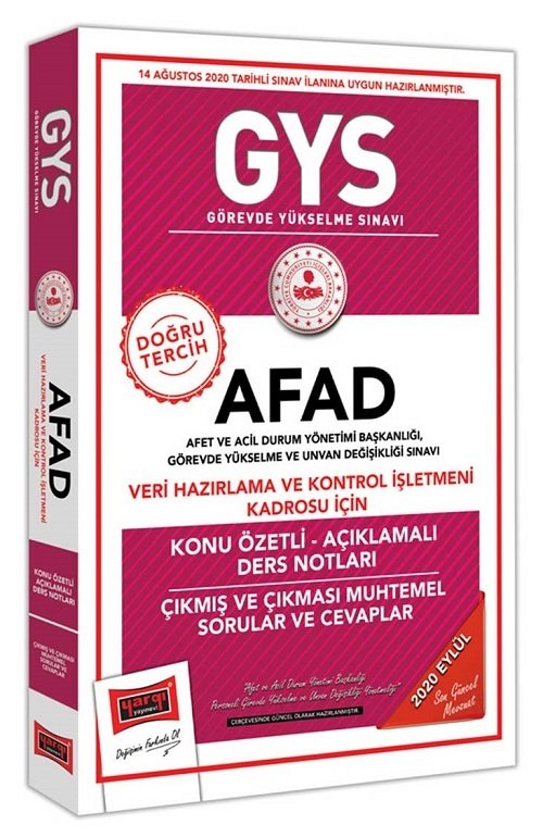 Yargı 2020 GYS AFAD Veri Hazırlama ve Kontrol İşletmeni Kadrosu Konu Özetli Ders Notları Görevde Yükselme Yargı Yayınları