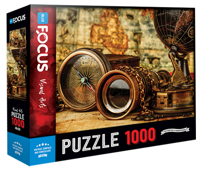 1000 Parça Puzzle - Vintage Compass Andbinoculars Nostaljik Pusula Ve Dürbün Blue Focus Games