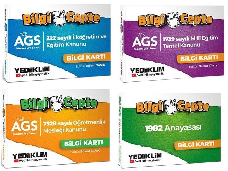 Yediiklim MEB-AGS 222 - 1739 - 7528 Sayılı Kanun + 1982 Anayasası Bilgi Cepte Bilgi Kartı 4 lü Set - Bülent Tanık Yediiklim Yayınları