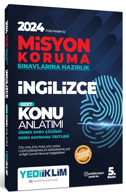 Yediiklim 2024 Polis Meslek İçi Misyon Koruma İngilizce Özet Konu Anlatımlı Soru Bankası Yediiklim Yayınları