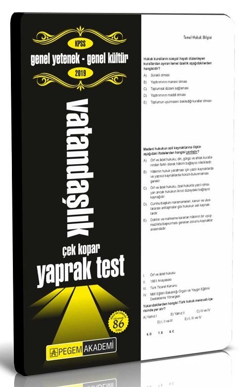 Pegem 2019 KPSS Vatandaşlık Yaprak Test Çek Kopar Pegem Akademi Yayınları