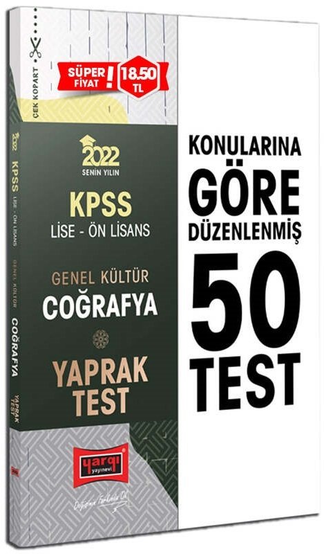 Yargı 2022 KPSS Lise Ön Lisans Coğrafya 50 Yaprak Test Yargı Yayınları