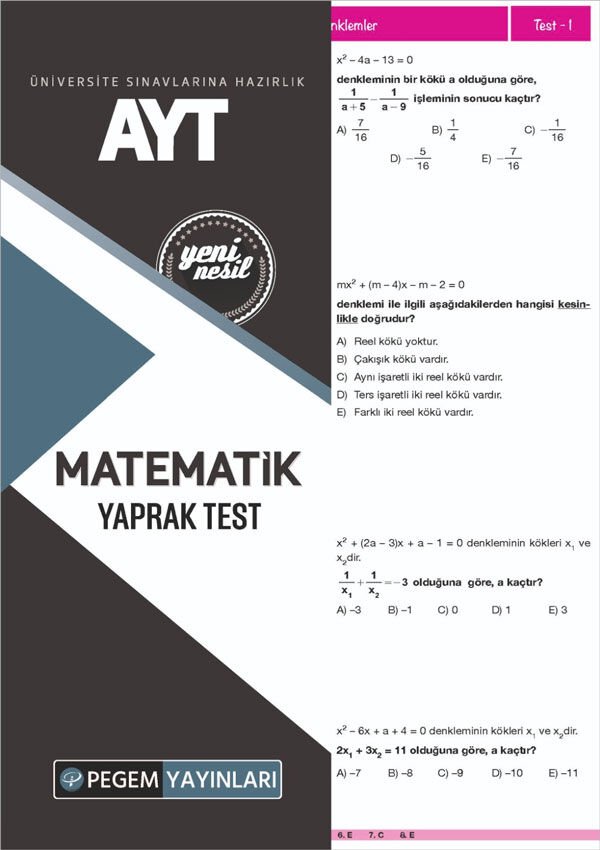 Pegem YKS AYT Matematik Yaprak Test Pegem Akademi Yayınları