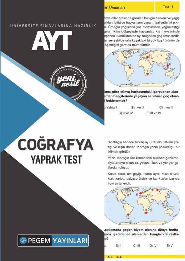 Pegem YKS AYT Coğrafya Yaprak Test Pegem Akademi Yayınları