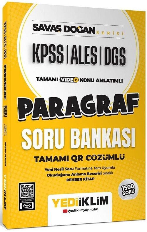 Yediiklim 2025 KPSS ALES DGS Paragraf Konu Anlatımlı Soru Bankası Çözümlü - Savaş Doğan Yediiklim Yayınları