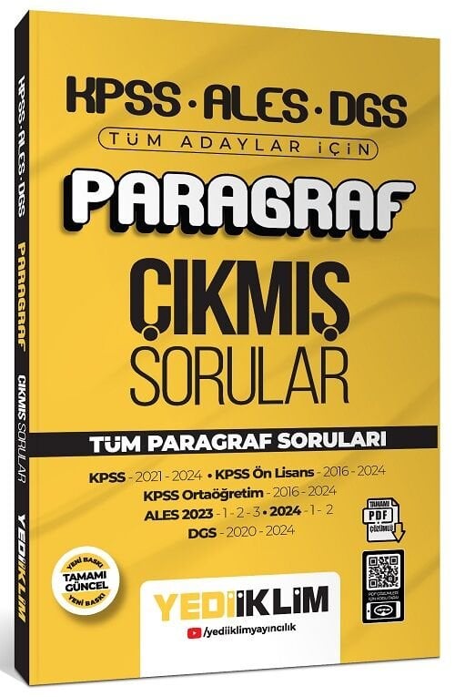 Yediiklim 2025 KPSS ALES DGS Paragraf Çıkmış Sorular Yediiklim Yayınları