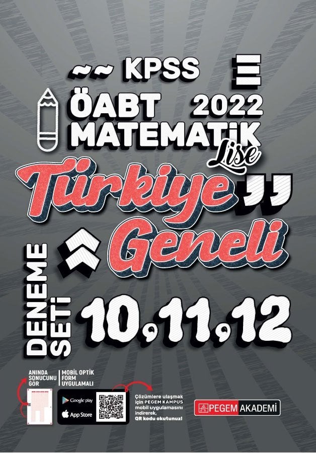 SÜPER FİYAT - Pegem 2022 ÖABT Lise Matematik Öğretmenliği Türkiye Geneli 3 Deneme (10-11-12) Pegem Akademi Yayınları