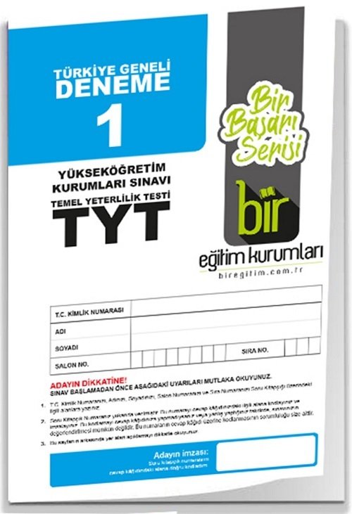 Bir Eğitim YKS TYT Türkiye Geneli Deneme Sınavı-1 Bir Eğitim Kurumları