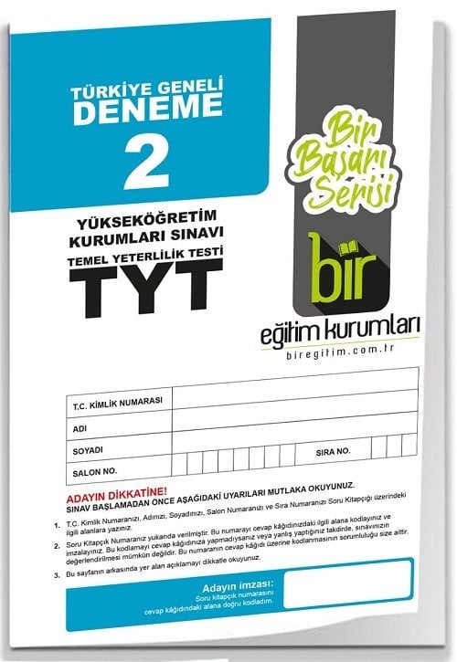 Bir Eğitim YKS TYT Türkiye Geneli Deneme Sınavı-2 Bir Eğitim Kurumları