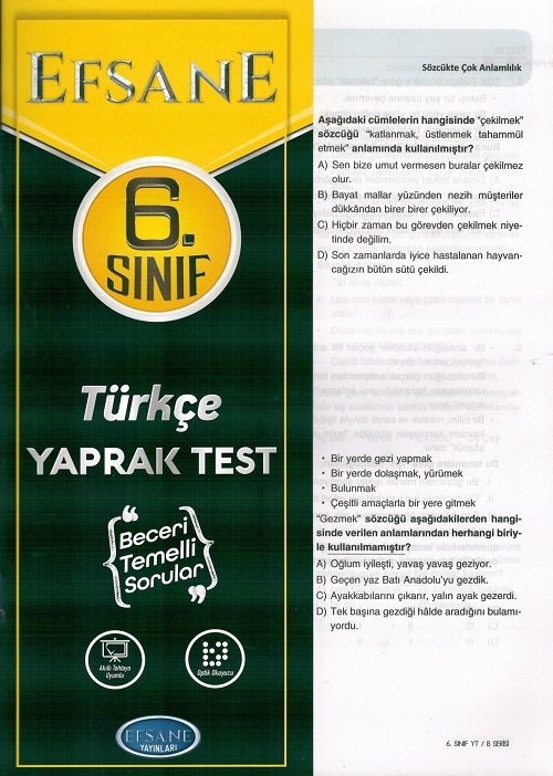 Efsane Yayınları 6. Sınıf Türkçe Efsane Yaprak Test Efsane Yayınları