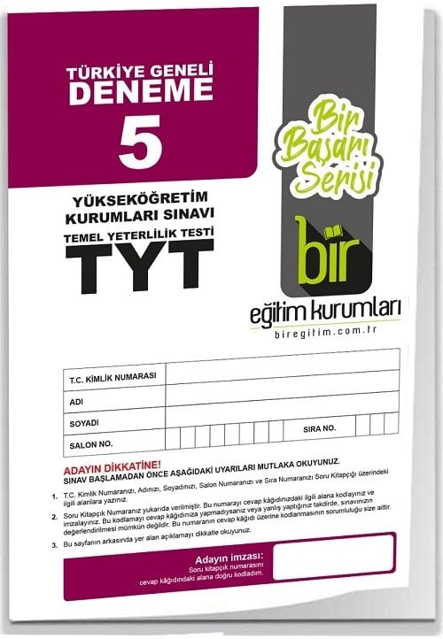 Bir Eğitim YKS TYT Türkiye Geneli Deneme Sınavı-5 Bir Eğitim Kurumları