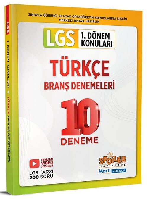 Spoiler 8. Sınıf LGS Türkçe 1. Dönem 10 Deneme Spoiler Yayınları