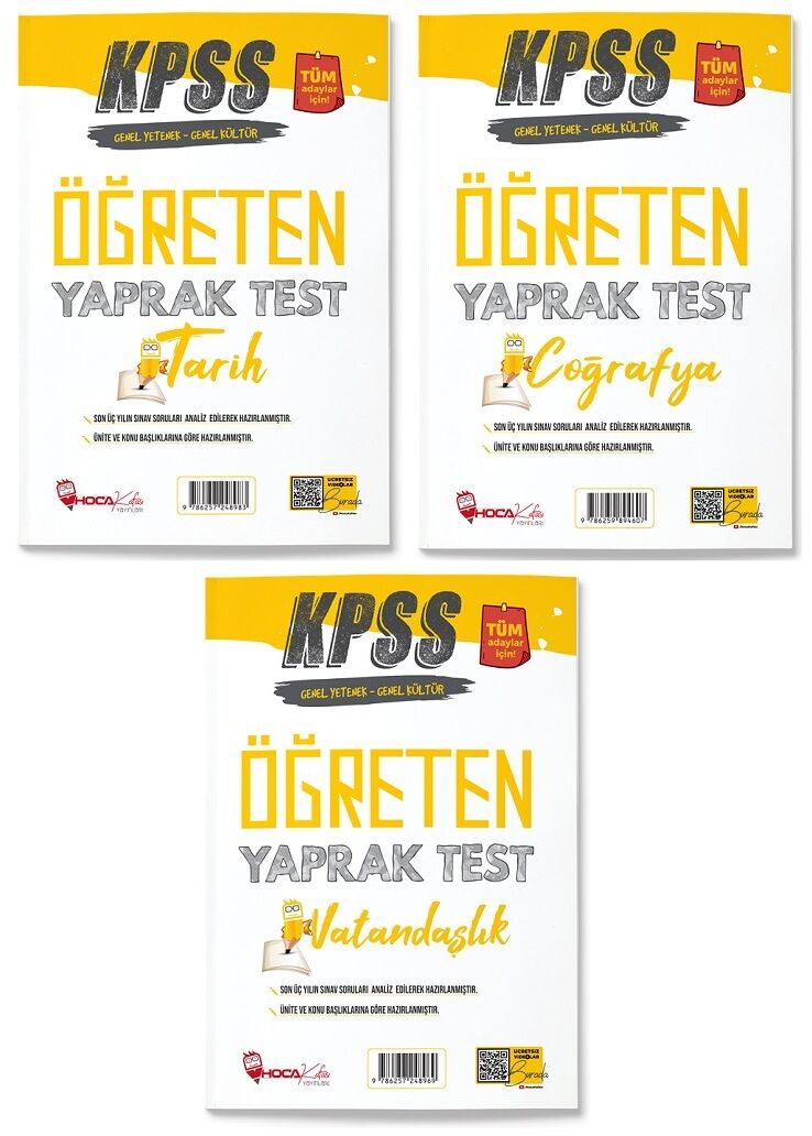 SÜPER FİYAT - Hoca Kafası KPSS Tarih+Coğrafya+Vatandaşlık Öğreten Yaprak Test 3 lü Set Hoca Kafası Yayınları