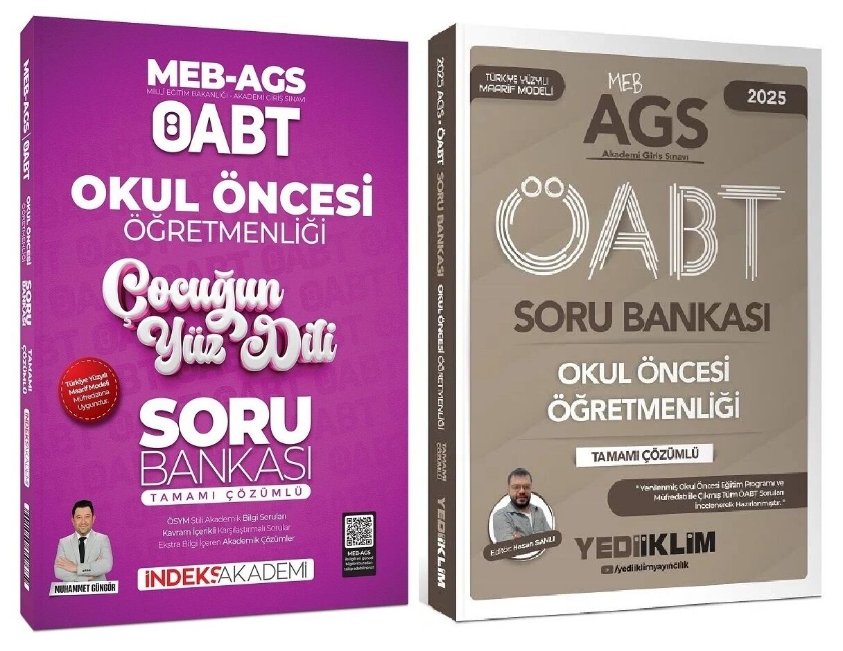 Yediiklim + İndeks 2025 ÖABT MEB-AGS Okul Öncesi + Çocuğun Yüz Dili Soru Soru Bankası 2 li Set - Hasan Sanlı, Muhammet Güngör Yediiklim + İndeks Akademi Yayınları